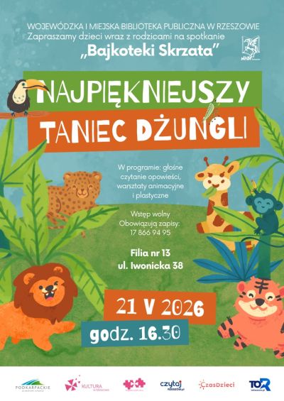 Grafika promująca wydarzenie dla dzieci Najpiękniejszy taniec dżungli